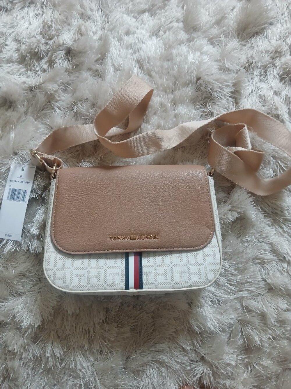 Tommy Hilfiger Tan Crossbody Bag with Monogram Print